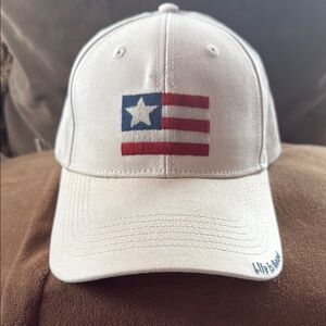 Life is Good Beige Hat Cap with Flag Design